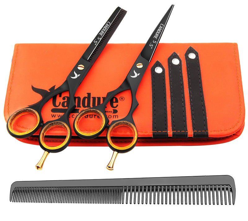 [Australia] - Candure Hairdressing Cutting Scissors Barber and Thinning Salon Shears Set 5.5 inch Deep Black 5.5" 