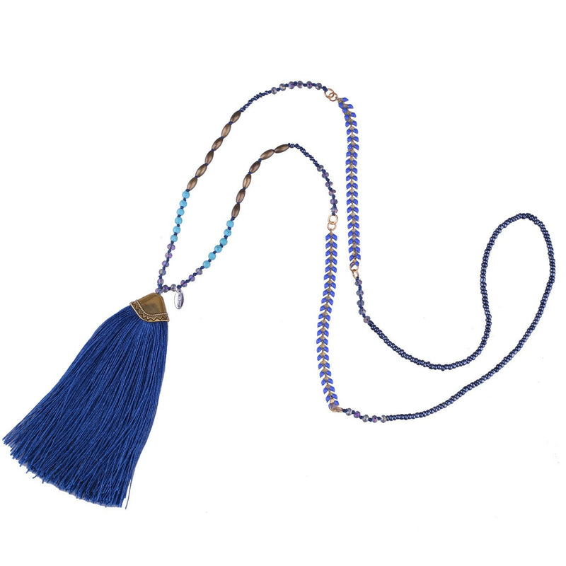 [Australia] - KELITCH Turquoise Beaded Necklaces Multi Color Long Tassel Pendant Necklaces Fashion Jewelry 2021 (Dark Blue) 