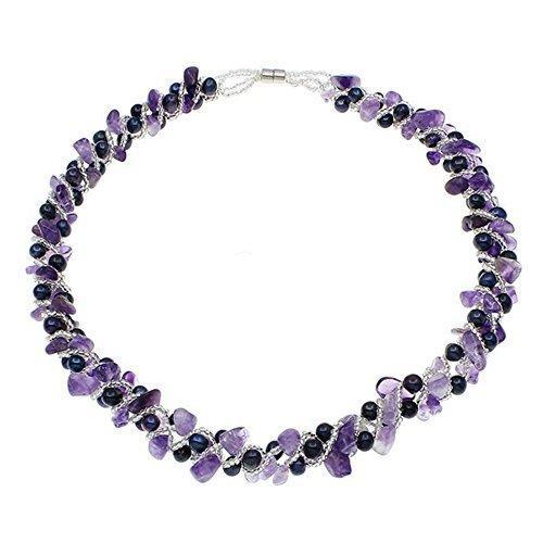 [Australia] - StunningBoutique Iconic Amethyst and Black Cultured Freshwater Pearl Necklace 49 cm with Magnetic Clasps - Presented in a Beautiful Jewellery gift Box 