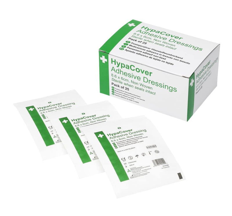 [Australia] - Safety First Aid Group HypaCover Adhesive Wound Dressing - Medium, 8.6 x 6 cm (Pack of 25) Sterile Hypoallergenic Medium (8.6 x 6 cm) Adhesive Dressings Single 
