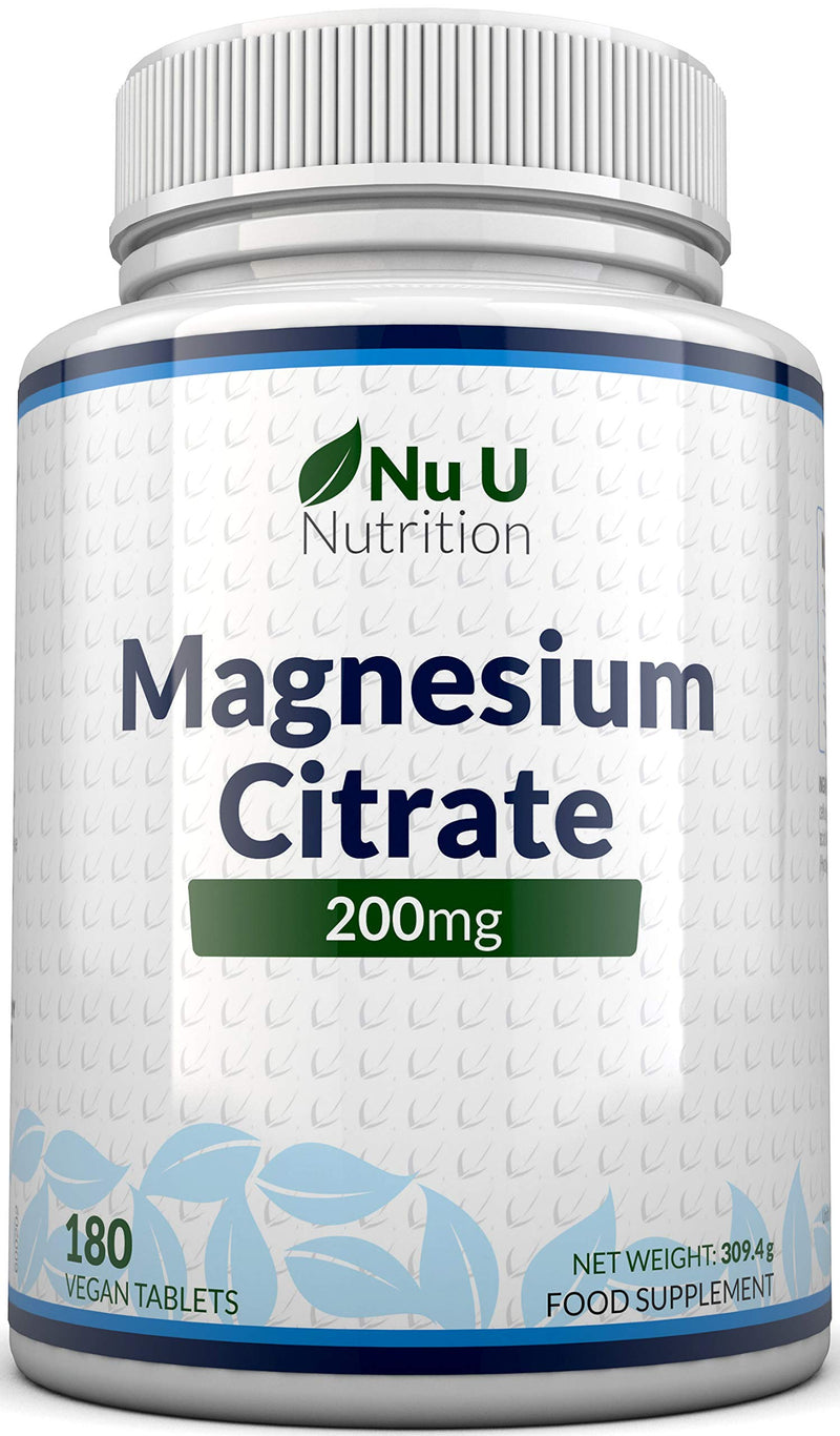 [Australia] - Magnesium Citrate 200mg | 180 Tablets for 6 Month Supply of Magnesium Tablets | Made in The UK by Nu U Nutrition 