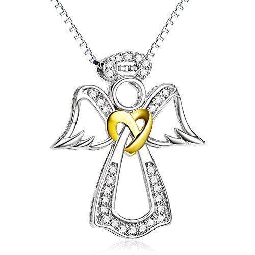 [Australia] - Silver Mountain 925 sterling silver guardian angel heart knot with zirconia necklace, 45.7 cm, box chain 