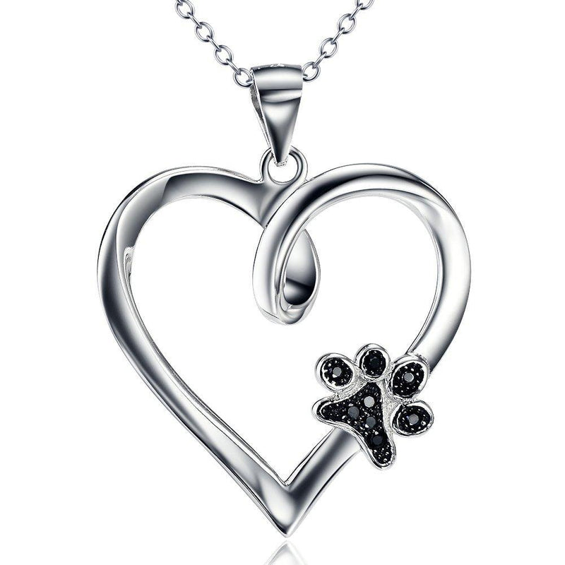 [Australia] - Paw Print Necklace 925 Sterling Silver Dog Paw Heart Pendant Necklace Jewellery for Women Girls 18" Rolo Chain 