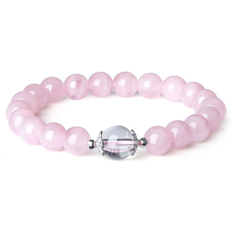 [Australia] - coai Womens Semi Precious Gemstone Stone Bracelet Rose Quartz & Clear Quartz 