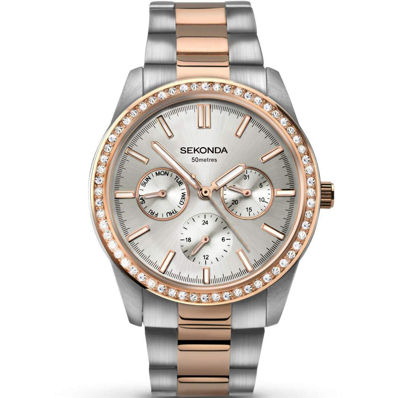 [Australia] - SEKONDA Womens Multi dial Quartz Watch with Stainless Steel Strap 2162 