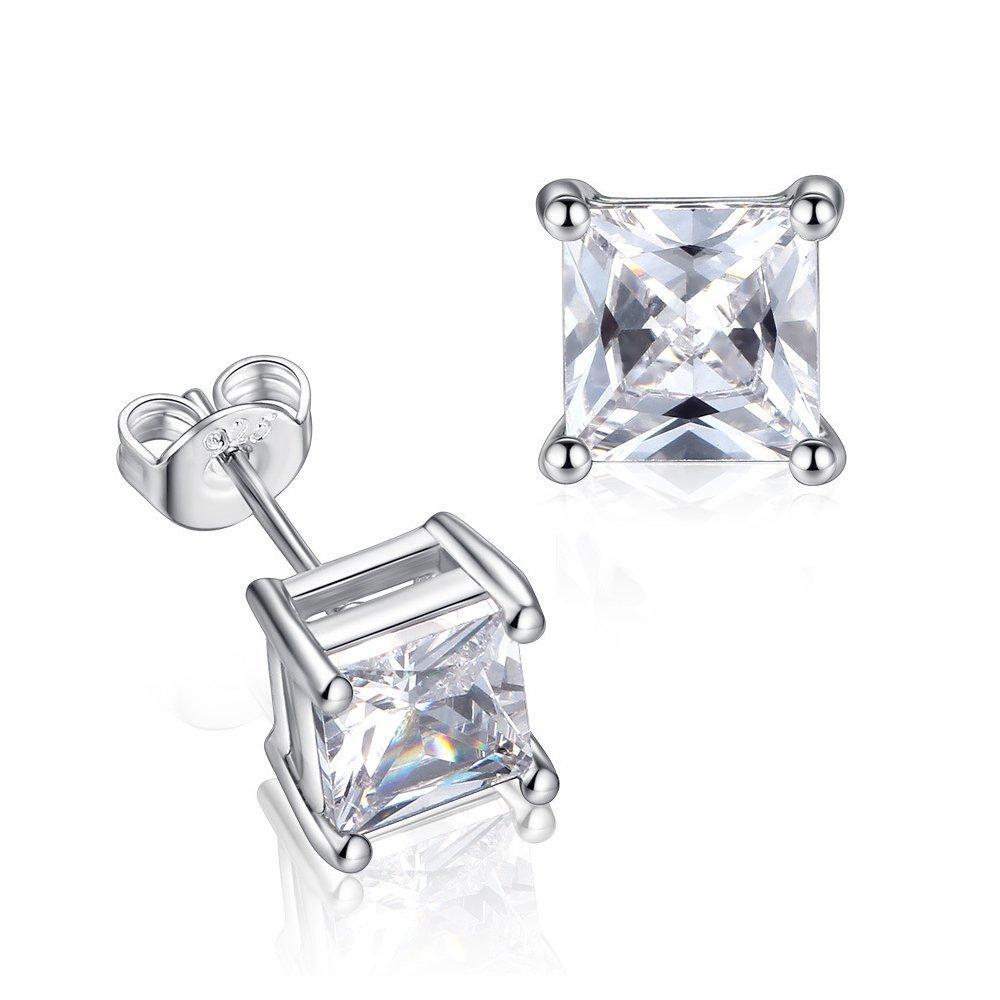 [Australia] - Gulicx 3-7mm 925 Sterling Sliver Stud Earring for Women, White Gold Plated Square CZ Cubic Zirconia Simulated Diamond Sparkly Unisex Cartilage Stud Earrings, Gift for Women Men Girls Teens silver(7mm) 