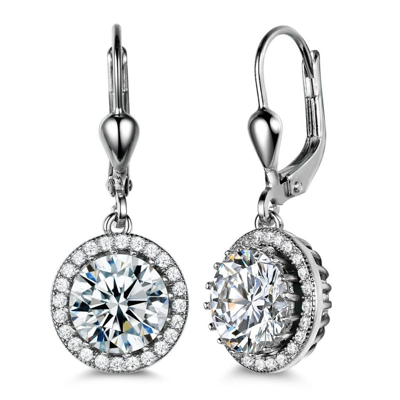 [Australia] - GULICX Women's 925 Sterling Silver Black/Clear Zircon Vintage Style Round Dangle Earrings Leverback White 