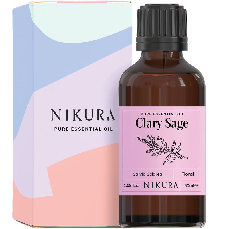 [Australia] - Nikura | Clary Sage Essential Oil - 50ml - 100% Pure, Natural and Vegan, for Stress Relief and Hair Growth | Aromatherapy, Diffusers 