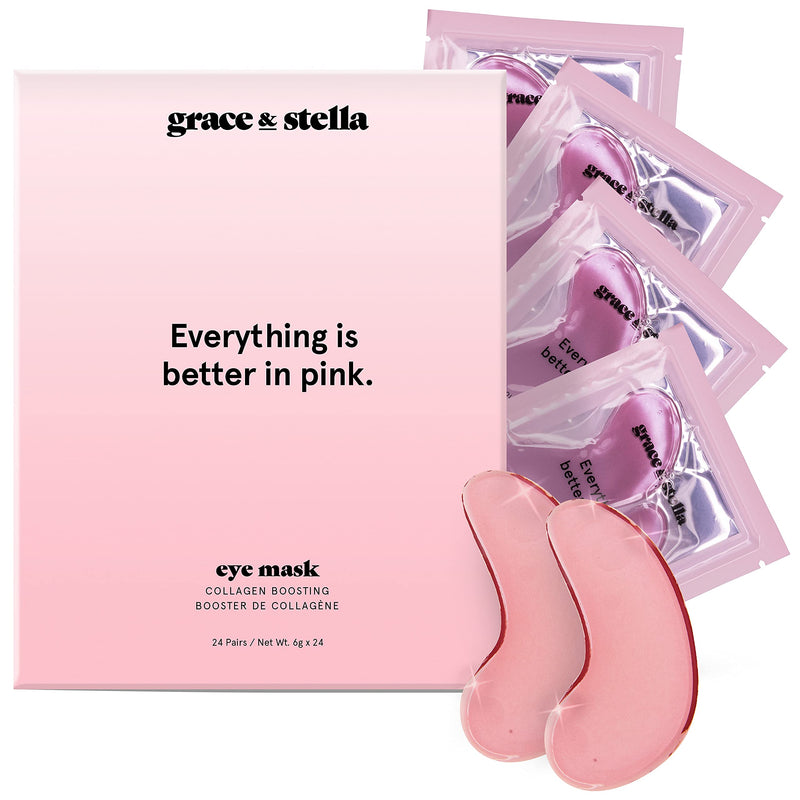 [Australia] - Under Eye Mask - Reduce Dark Circles, Puffy Eyes, Undereye Bags, Wrinkles - Gel Under Eye Patches, Vegan Cruelty-Free Self Care by grace and stella (24 Pairs, Pink) 24 Pairs 