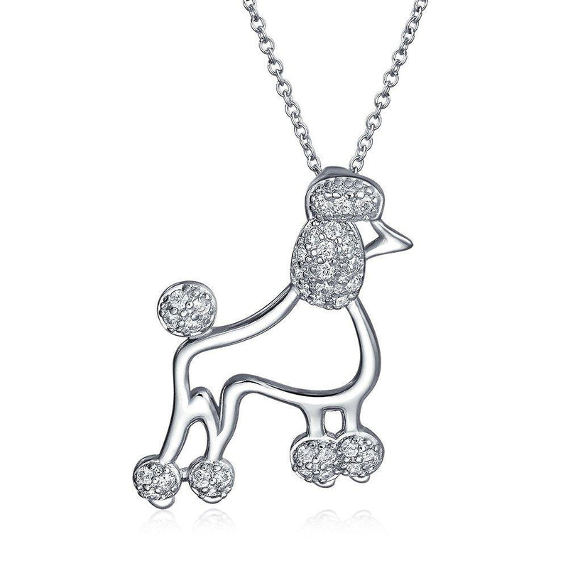 [Australia] - Bling Jewelry BFF Pink Cubic Zirconia Black Pave CZ Proud Puppy Pet Dog Elegant Boy Girl Poodle Pendant Necklace for Women for Teen 925 Sterling Silver Grey 
