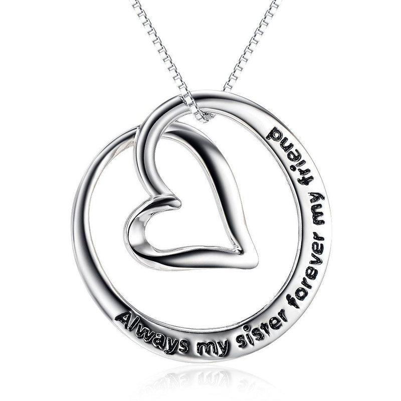 [Australia] - YFN Sterling Silver"Always My Sister Forever My Friend" Infinity Love Heart Pendant Necklace 18.0 Inches 