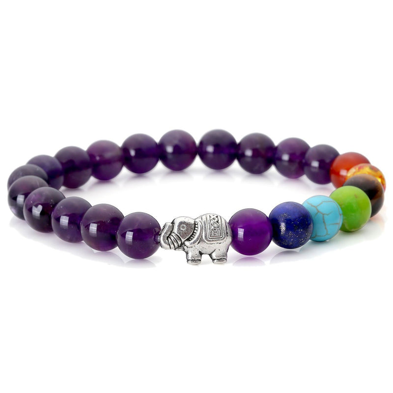 [Australia] - Jovivi 7 Chakra Amethyst Stone Yoga Balancing Reiki Healing Elephant Lucky Charm Bracelet Women Jewellery 