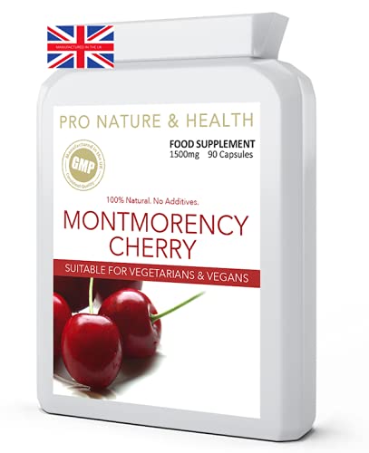 [Australia] - Montmorency Cherry Supplement | 1500mg x 90 Cherry Capsules | 100% Natural High Strength | UK Manufactured To GMP Standards (Good Manufacturing Practice) 