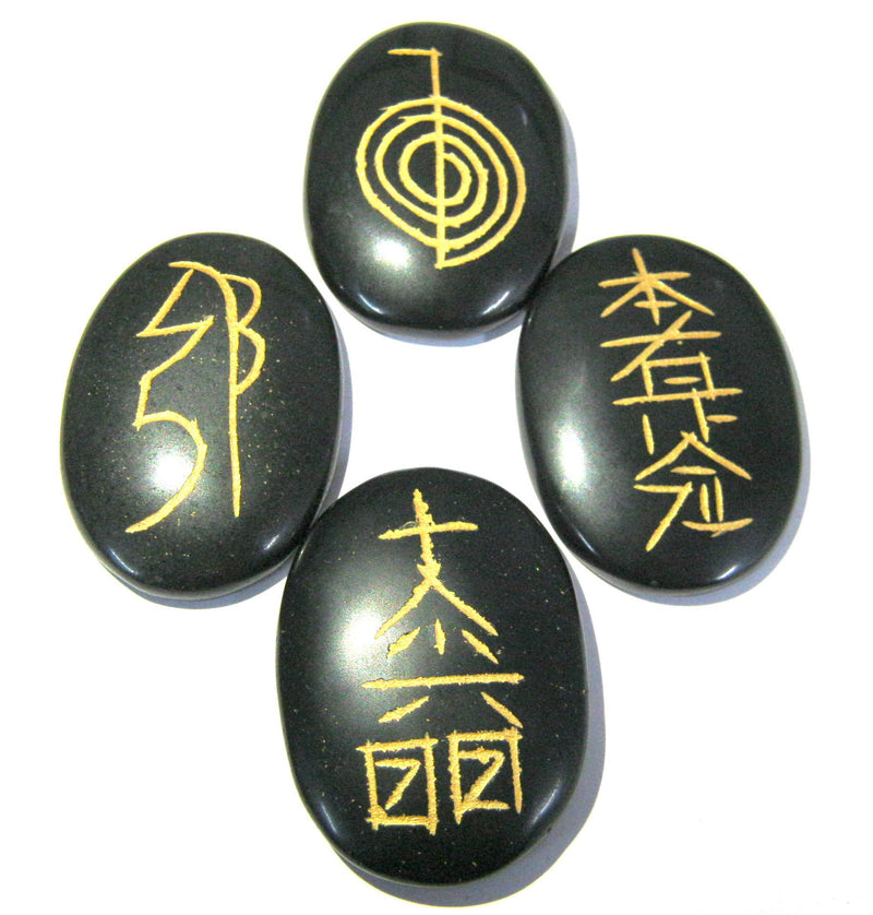 [Australia] - Usui Reiki Symbol Carved Black Agate Set Crystal Healing Wellness Men Women Gift Reiki feng Shui Gemstone Energy Meditation 