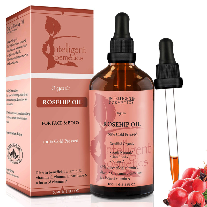 [Australia] - Rosehip Oil 100% Cold Pressed Pure Certified Organic Oil 100ml Best Known Facial Oil with Vitamin E, Vitamin C, B-carotene and a Form of Vitamin A 