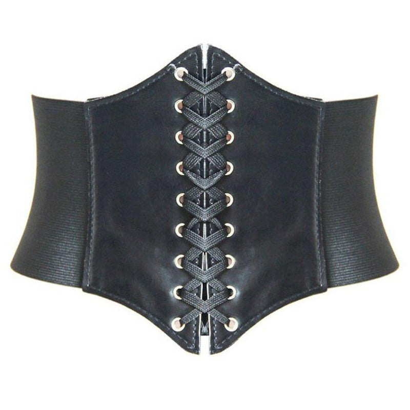 [Australia] - HANERDUN Lace up Fashion Corset Belts Elastic Retro Leather Belt Waist Belt Four Sizes Black S 