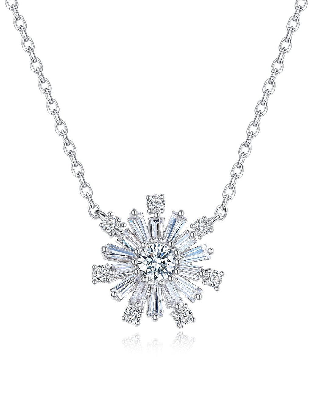 [Australia] - fei liu Women 925 Sterling Silver Cubic Zirconia Blossom Necklace White Rhodium Plated Majestic 