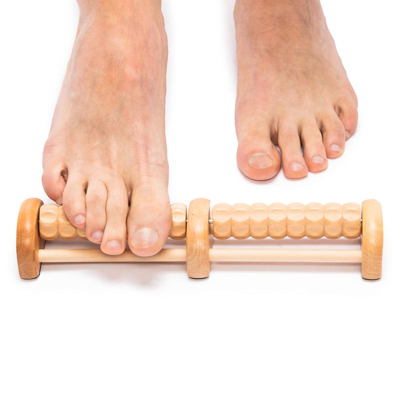 [Australia] - TheraFlow Foot Massage Roller - Plantar Fasciitis & Stress Relief, Reflexology Massager for Diabetic Neuropathy - Relieves Pain Through Acupressure, Relaxation Gift for Women - Dual, Wooden Small - S 