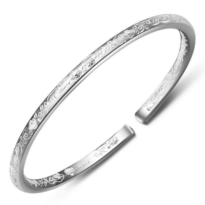 [Australia] - Women's 999 Sterling Silver Flower Carved Cuff Bracelets 21g Weight for Wedding Gift 
