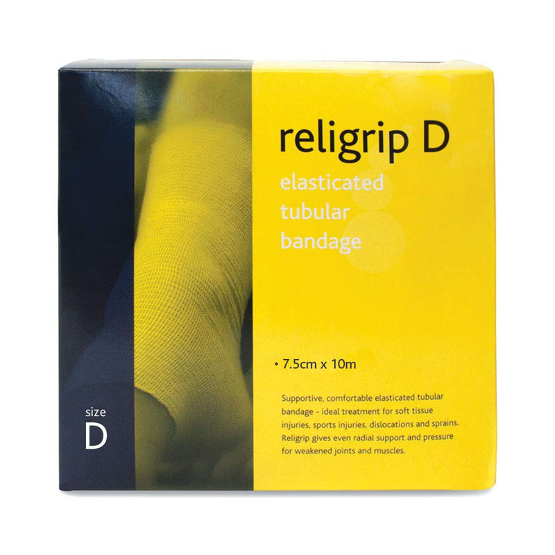 [Australia] - Reliance Medical Religrip REL464 Compression Tubular Bandage For Arms, Legs And Feet, Natural Colour, High Support And Confort, Tube Size D (7.5cm x 10m) Single 