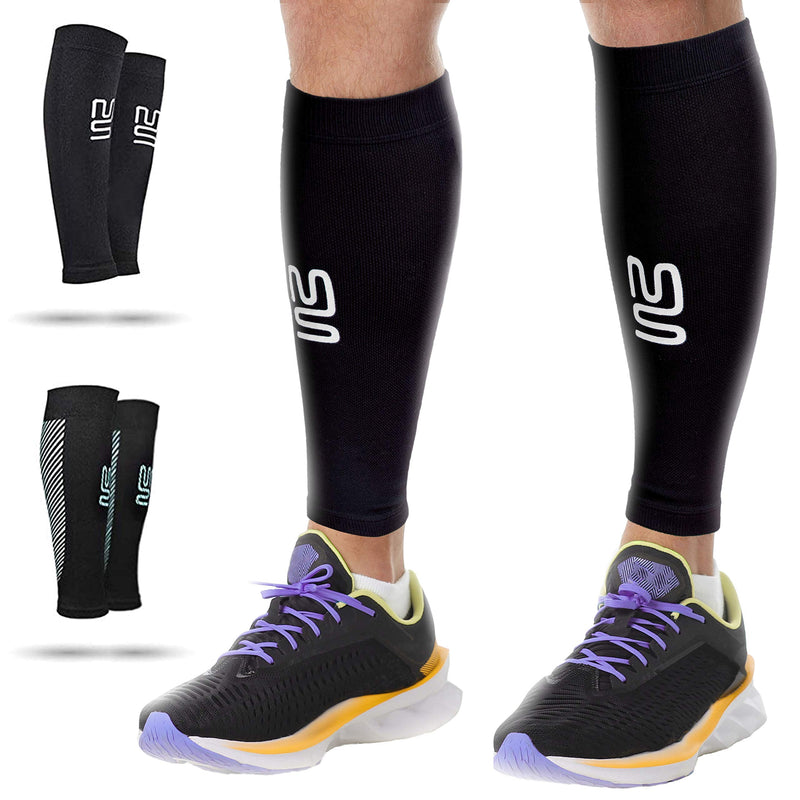 [Australia] - Modetro Sports Calf Support - Large, Calf Compression Sleeve 1 Pack for Men and Women - Leg Sleeves for Sports, Running, Flights, and Shin Splints - Black L ( 1 Pair ) 