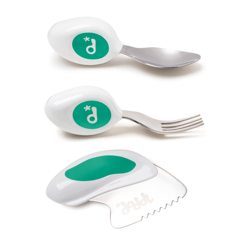 [Australia] - Doddl Cutlery Set, Toddler Self Feeding Cutlery, Spoon, Fork & Knife, 12months+ (Aqua) Aqua 