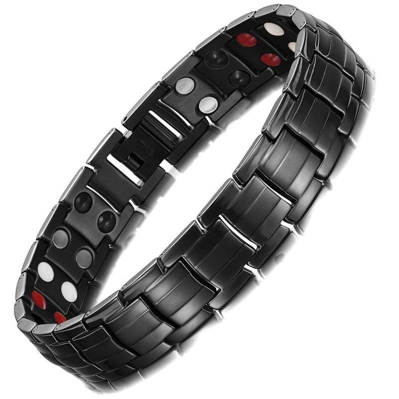 [Australia] - RainSo Mens Black Titanium Steel Magnetic Bracelet with 3500 Gauss 4 Element Double Strength Magnets Wristband Magnetic Bracelets 