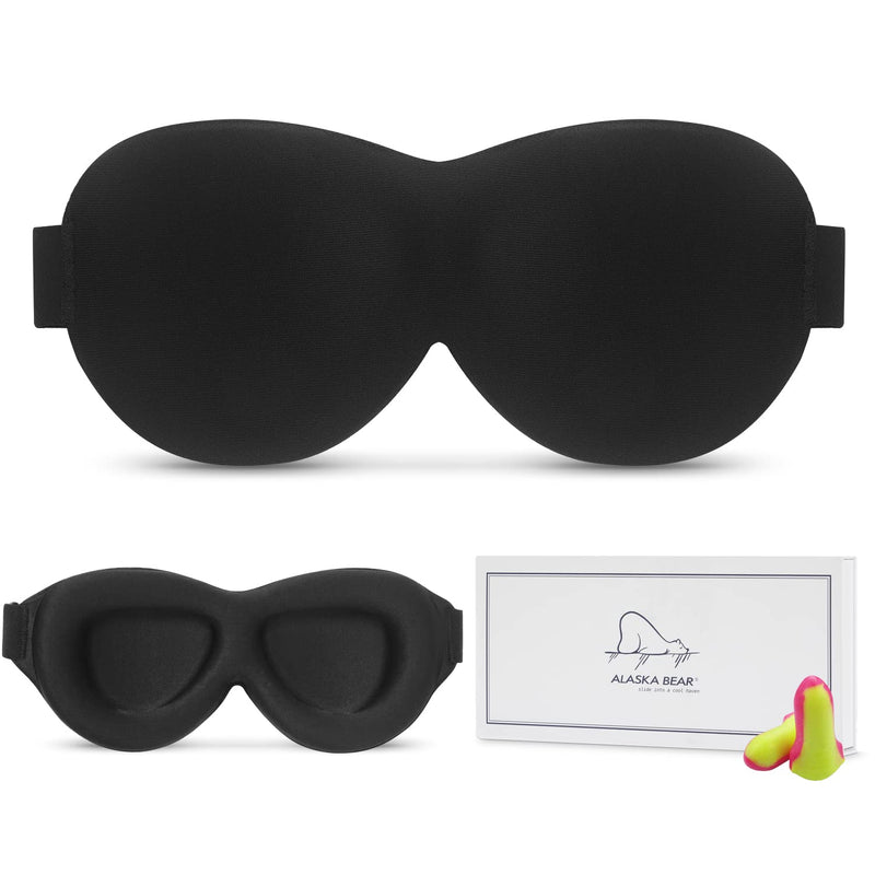 [Australia] - ALASKA BEAR Sleep Mask for Lash Extensions Deep and Wide Molded Eye Cups 3 D Blackout Mask for Women Protecting Long Eyelashes, Black 