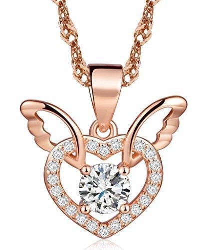 [Australia] - Infinite U Fashion Rose Gold Angel Wings Heart 925 Sterling Silver Cubic Zirconia Pendant Women Necklace with 45cm 18" Chain 