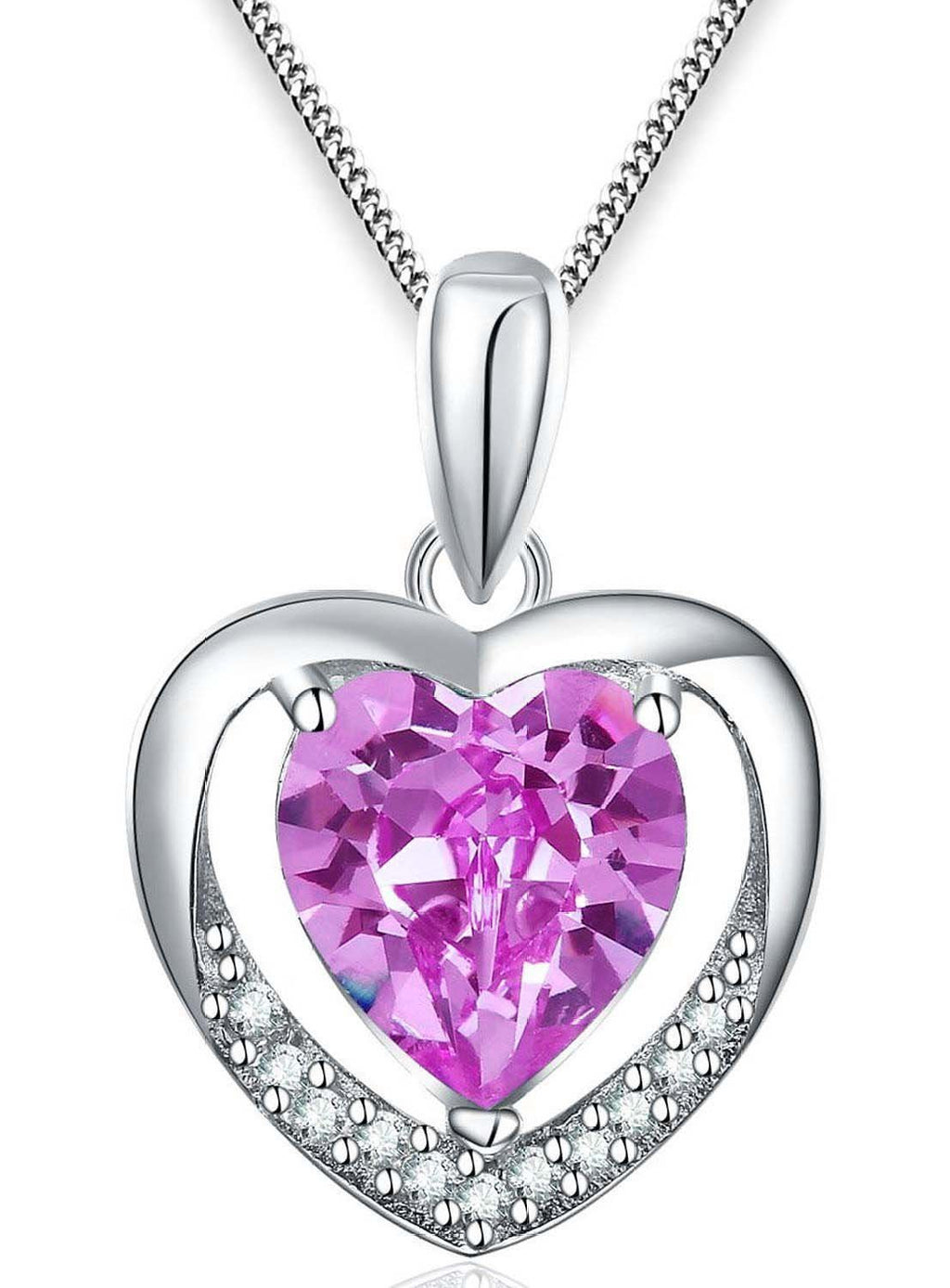 [Australia] - findout Heart Necklace for women sterling Silver Friendship Cubic Zirconia Blue Pink Amethyst Heart Crystal Pendant Necklace Gift For Women Girls With Jewellery Box silver Chain(f1700) Purple 