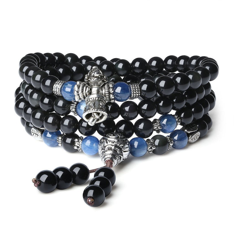 [Australia] - coai 108 Mala Beads Obsidian Tibetan Prayer Wrap Bracelet Necklace Kyanite 