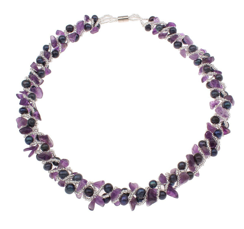 [Australia] - TreasureBay Elegant Natural Amethyst and Freshwater Cultured Pearl Necklace 46cm - Presented in a Beautiful Jewellery gift Box 