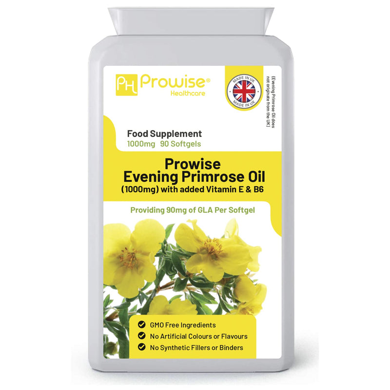 [Australia] - Evening Primrose Oil 1000mg with Vitamin E & B6 90 Capsules| Evening Primrose Oil Capsules | 90mg of GLA per Primrose Capsule | UK Manufactured Under GMP Standard | by Prowise Healthcare 