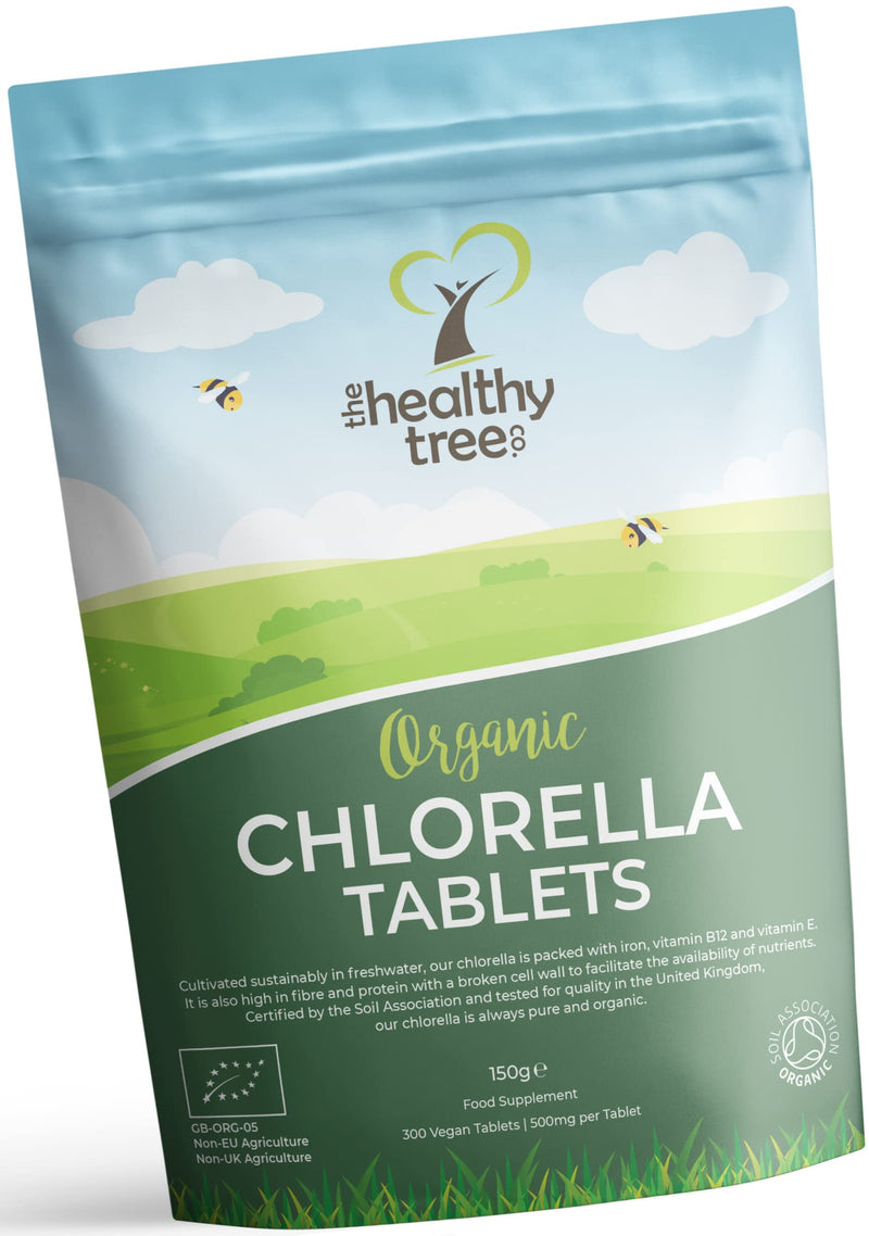 [Australia] - Organic Chlorella Tablets by TheHealthyTree Company - High in Vitamin B12 and E, Iron, Protein and Amino Acids - UK Certified Cracked Cell Wall Vegan Chlorella, 300 x 500mg (150g) 300 Count (Pack of 1) 