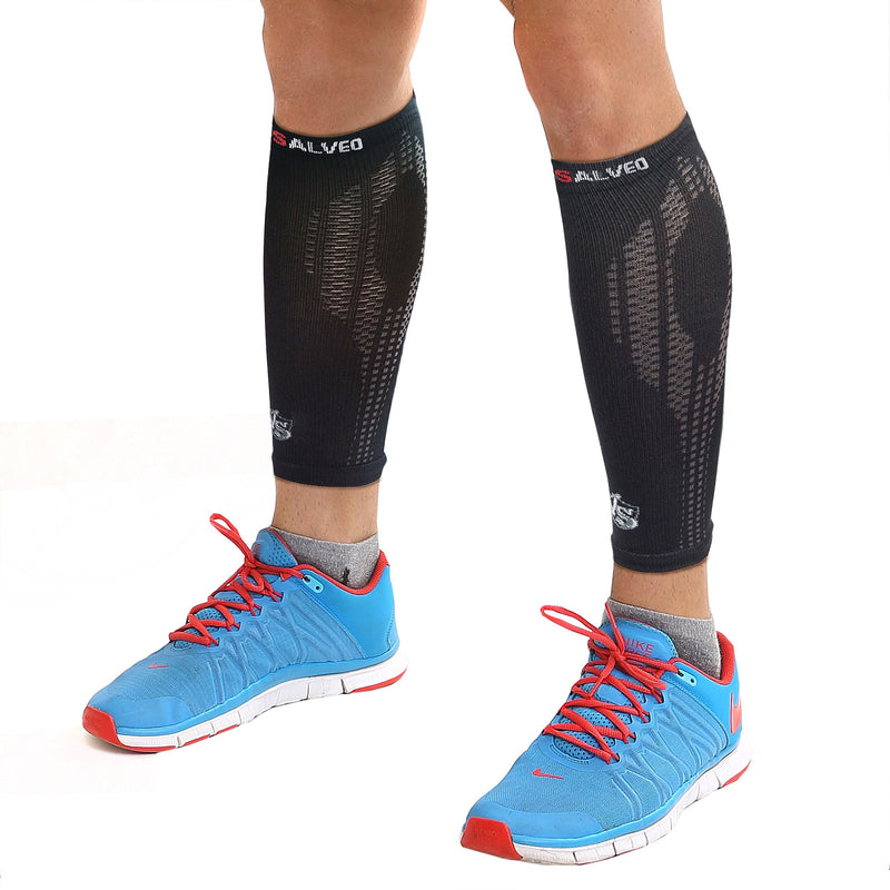 [Australia] - Vital Salveo - Compression Calf/Shin Sleeves for Basketball, Running, Jogging, Fitness, Cycling, and Enhanced Sports Performance-Black (Pair)-Large L 