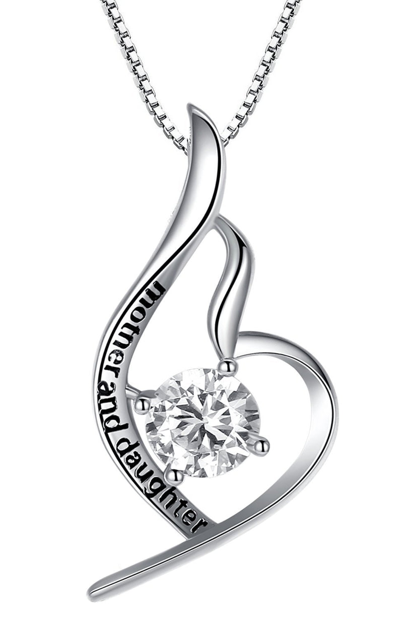 [Australia] - Sterling Silver Mother And Daughter Love Engraved Pendant Necklace Box Chain With Love Card 45cm 