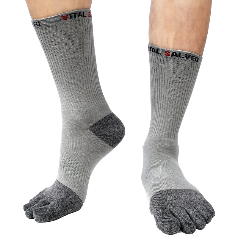 [Australia] - Vital Salveo - Toes Athletic Running Crew Socks (Pair) Light Grey M 