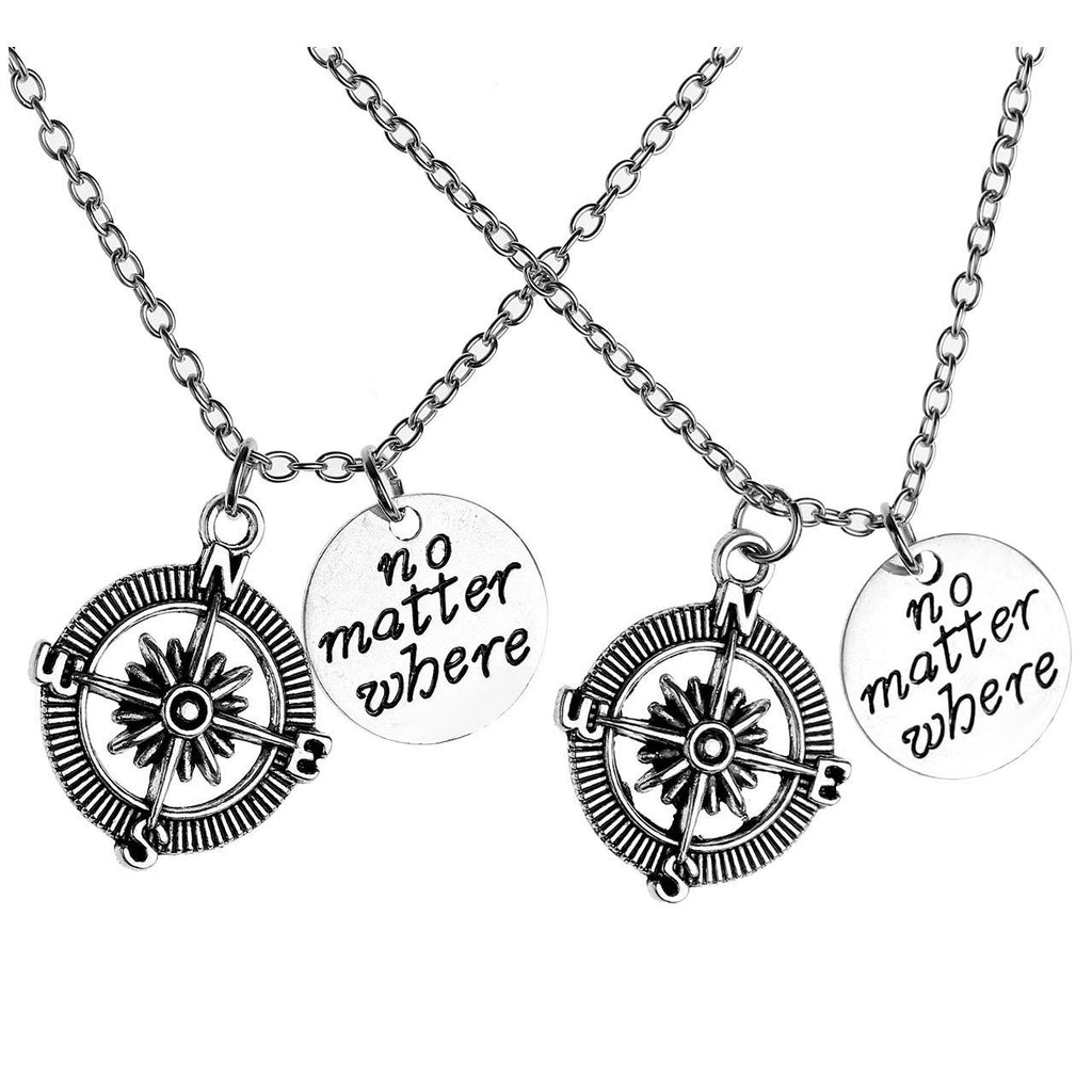 [Australia] - Jovivi 2pc No Matter Where Compass Couples Pendant Necklace His and Hers Friendship Best Friends Jewellery Gifts for Boyfriend Girlfriend Valentine's Day Birthday 