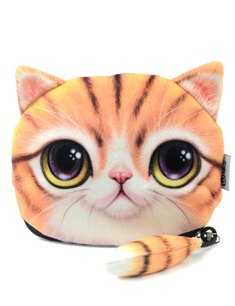 [Australia] - POPUCT Cute Lifelike 3D Cat Face Bag Zipper Case Coin Money Purse (D) D 
