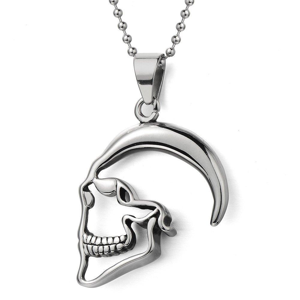 [Australia] - COOLSTEELANDBEYOND Mens Womens Skull Contour Pendant Necklace Stainless Steel with 30 inches Steel Ball Chain 