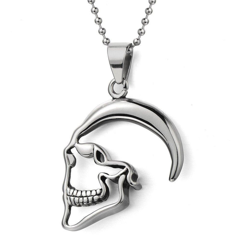[Australia] - COOLSTEELANDBEYOND Mens Womens Skull Contour Pendant Necklace Stainless Steel with 30 inches Steel Ball Chain 