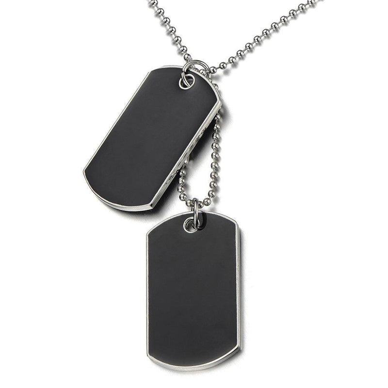 [Australia] - COOLSTEELANDBEYOND Two-Pieces Mens Dog Tag Pendant Necklace with Black Enamel and 28 inches Steel Ball Chain 