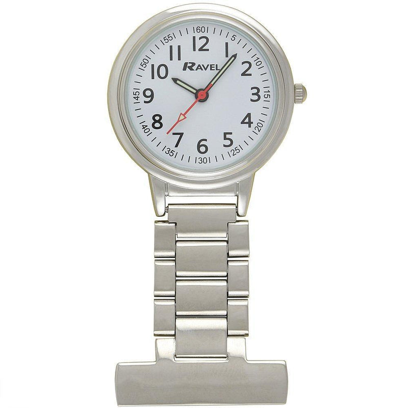 [Australia] - Ravel - Classic Easy Read Nurses Fob Watch White/Silver 