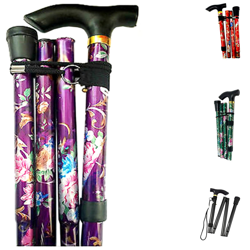 [Australia] - PLASTIFIC Walking Stick, Easy Adjustable Height Folding Extendable Walking Cane, Lightweight Flexible and Durable Walking Aid Mobility Aid Collapsible Walking Stick (A-Purple Floral) A-Purple Floral 