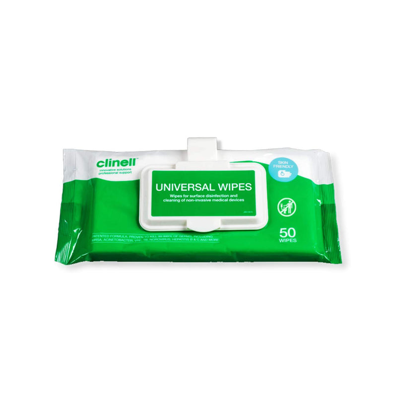 [Australia] - Clinell Universal Cleaning and Surface Disinfection Wipes Multi Purpose Wipes - Kills 99.99% of Germs, Effective from 30 Seconds - 1 x Clip Pack of 50 Wipes 