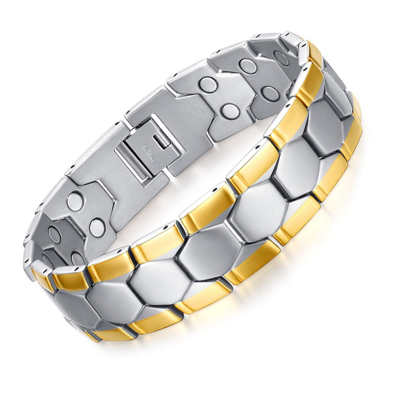 [Australia] - JFUME 18K Gold with Silver Men Link Bracelet For Dad,Gift for Men with Link Remove Tool 8.5" Silver With Gold 