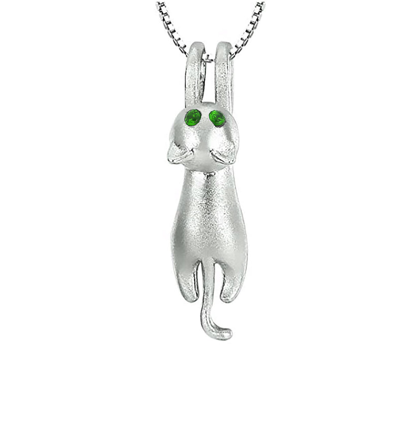 [Australia] - Cat Necklace For Women Sterling Silver Zirconia blue red green eye Friendship Matte surface/smooth Cute 3D Cat Pendant Necklace, jewellery Gifts For Women Girls, Jewellery Box silver Chain (f1581) 