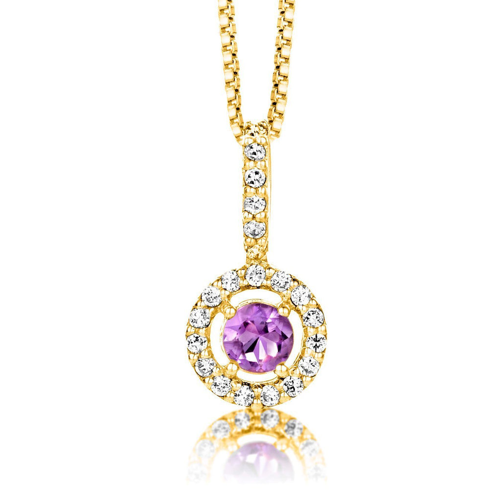 [Australia] - ByJoy Women's 925 Sterling Silver Solitaire Pendant Cubic Zirconia on 45 cm Chain Rose Gold Plated Necklace Amethyst 