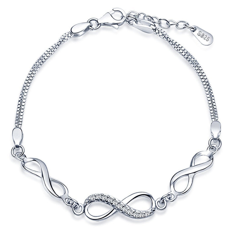 [Australia] - Infinite U Women's Girl's Bracelet, 925 Sterling Silver bangle, Infinite symbol bracelet inlaid with zircon, Adjustable Chain, Christmas birthday gift White 