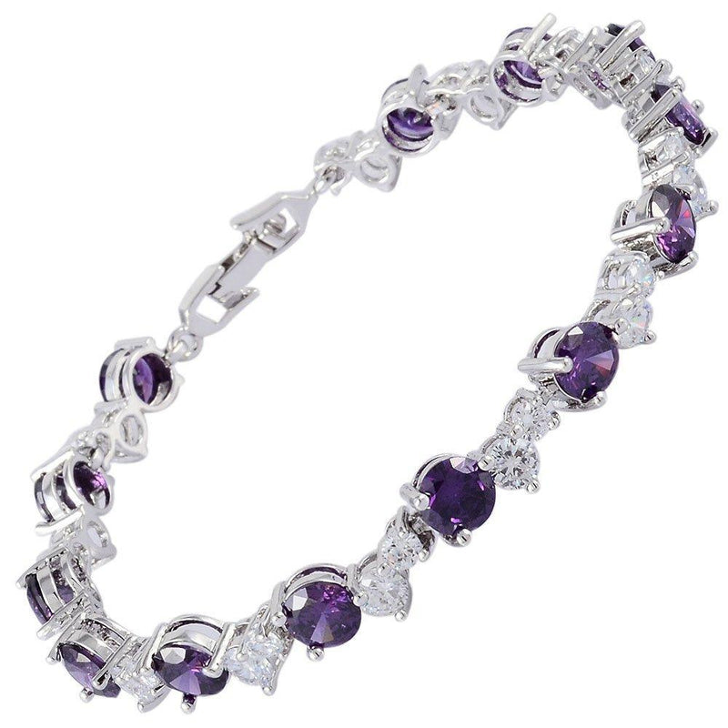 [Australia] - RIZILIA Tennis Bracelet [19cm/7.5inch] with Round Cut Gemstones CZ [6 Colours Available] in 18K White Gold Plated, Simple Modern Elegance Purple Amethyst 